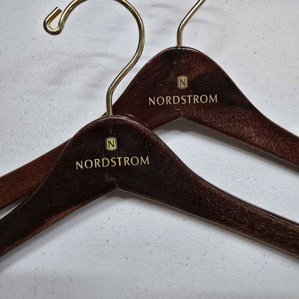 Nordstrom Wooden Suit Coat Jacket Hangers Set Of 2 Dark Wood Gold Metal Hanger